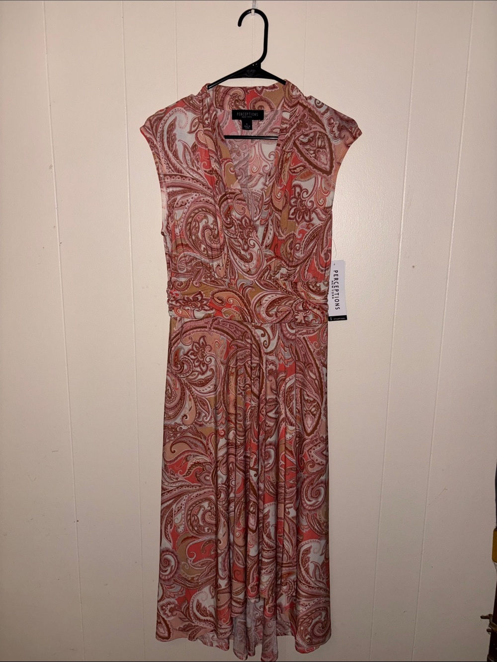 Perceptions Paisley Midi Dress in Coral and Tan